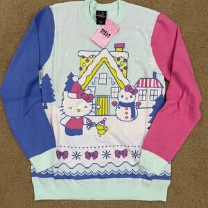 Hello Kitty Festive Blue and Pink holiday Sweater